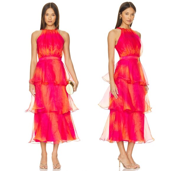 YAURA Yaya Midi Dress in Sunset Print Hot Pink Formal Maxi Gown Small 8 - Picture 1 of 2